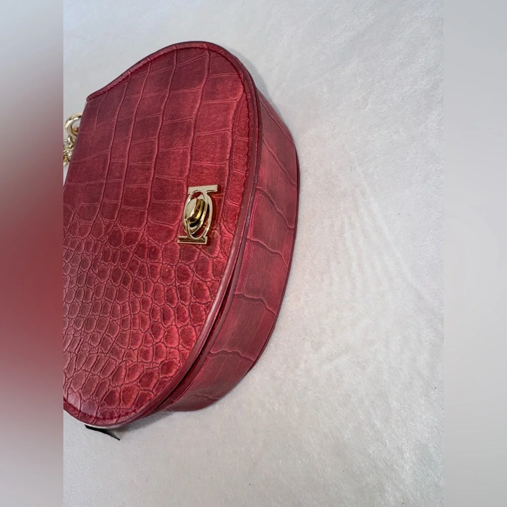 ‼️Sold‼️ Michelle Mini Saddle Red Croc-Embossed Chain Shoulder Bag-New With Tags - Picture 5 of 16
